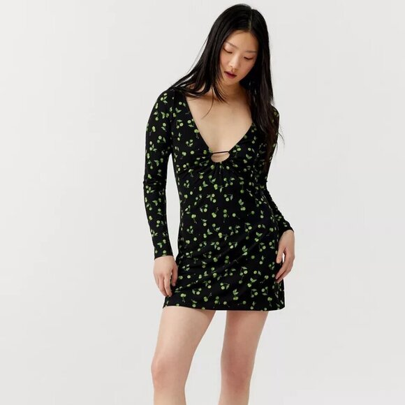 NWT Urban Outfitters Sammie Cherry Print Open Back Mini Dress - Picture 1 of 8